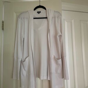 Splendid White Thermal Hoodie Cardigan